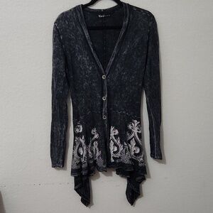 Vocal Y2K Cardigan Womens Size S Button Long Southwest Cotton Western Black